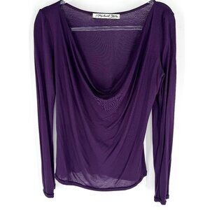 Michael Stars Draped Front Lightweight Long Sleeve Top Purple One Size